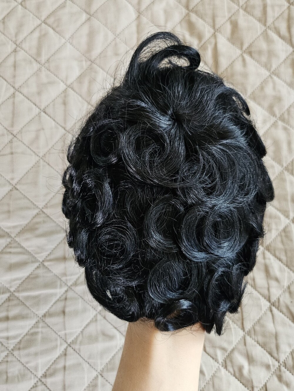 Pixie cut wig, color is natural black curly/wavy top. Synthetic hair. - Picture 4 of 7